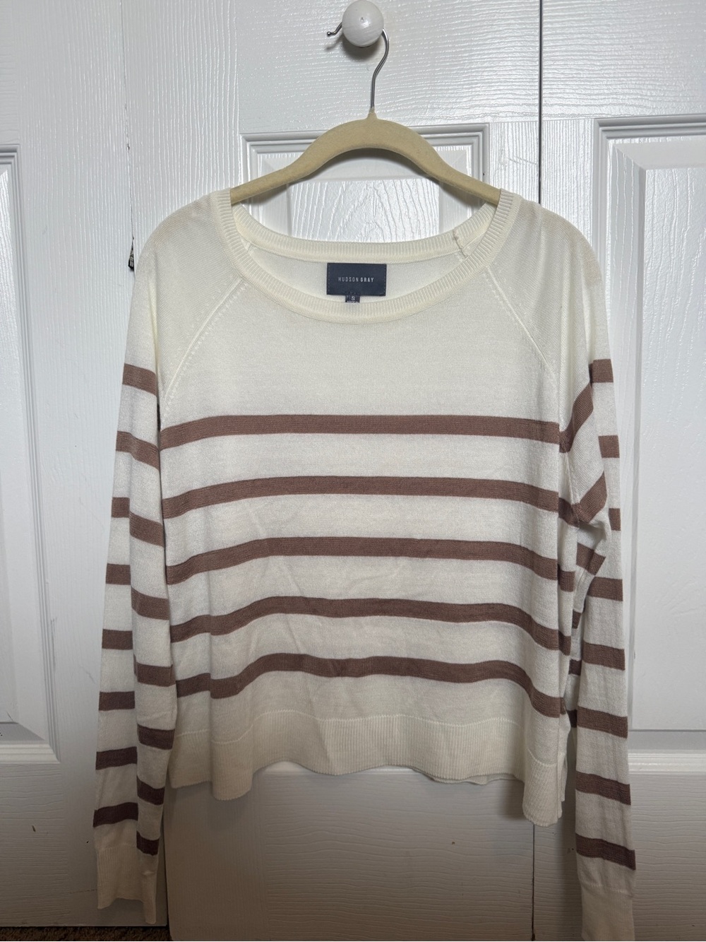 Cream and Brown Striped Lightweight Sweater - Picture 1 of 3